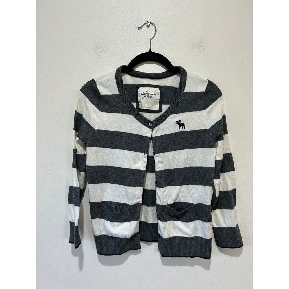 Abercrombie & Fitch girls cardigan size L grey white striped preppy y2k
